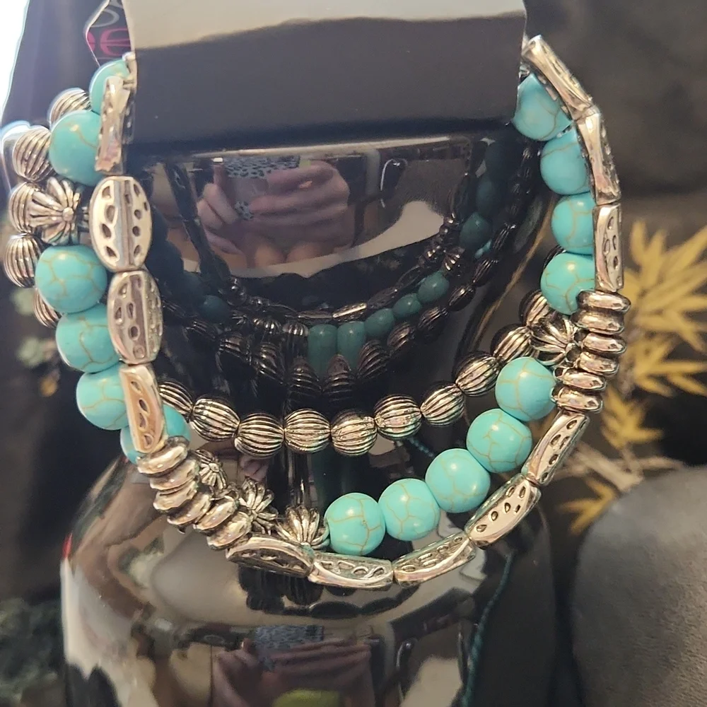 Silvertone & Faux Turquoise Set